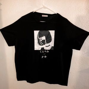 Anime girl with short hair tee shirt teenager emo gothic grunge punk 2000s 08s